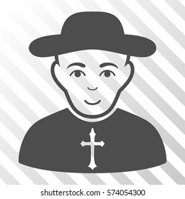 Gray Christian Priest interface pictogram. Vector pictograph style is a flat symbol on diagonal hatch transparent background.