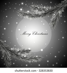 gray Christmas background with branch and snowflakes, vector
