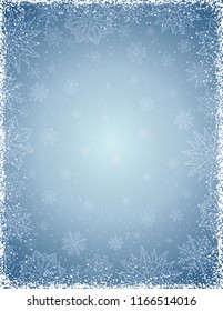 Gray christmas background with  frame of snowflakes and stars,  vector illustration