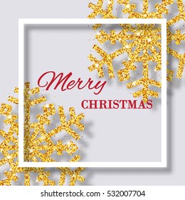 Gray  Christmas background with shining gold snowflakes. 