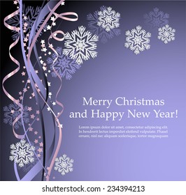 Gray Christmas background with waves and snowflakes