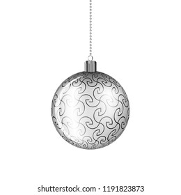 Gray Christmas ball. Vector illustration. Hanging Christmas ball isolated