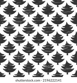 Gray Christmas trees on a white background, textured. Vector seamless illustration for textile, surface, packaging design