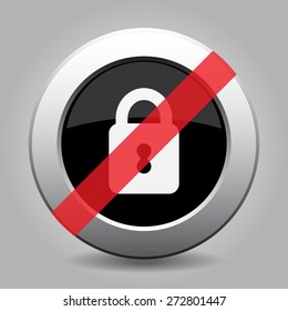 gray chrome button with no closed padlock