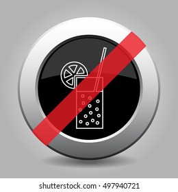 gray chrome button, no glass with carbonated drink and straw - banned icon