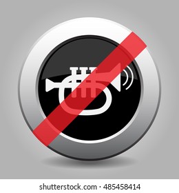 gray chrome button with no trumpet, sound with two vibration waves - banned icon