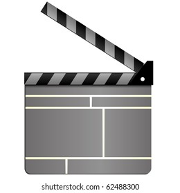 Gray cinema clapboard, movie clapper board, open, isolated on white background, vector illustration