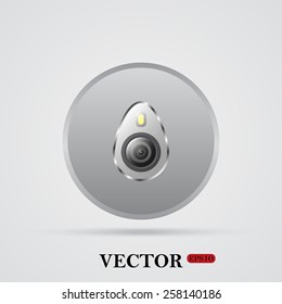 Gray circle on a white background with shadow. icon smartphone camera and flash. icon. vector design
