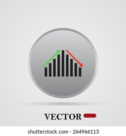 Gray circle on a white background with shadow.  Icon chart with arrows, vector illustration, EPS 10