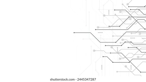 Gray circuit diagram on white background. High-tech circuit board connection system. Vector abstract technology on a white background.
