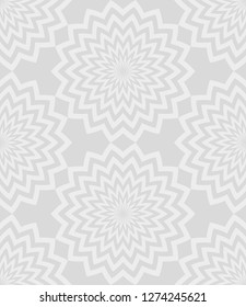 Gray circular zigzag lines flowers with a beautiful patterned striped petals pattern. Seamless floral vector background. Natural pattern, marine theme