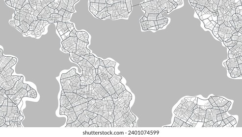 Gray city area, background map, streets. Skyline urban panorama. Cartography illustration. Abstract transportation background, street map. Widescreen proportion, digital design street map. Vector