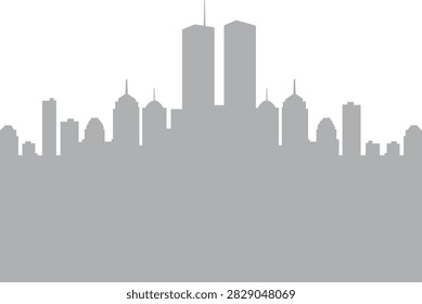 Gray city skyline silhouette featuring modern buildings and skyscrapers. Minimal vector illustration representing urban architecture, city development, real estate, and construction.