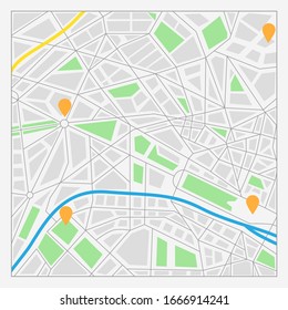 icono del mapa de calles de la ciudad gris. concepto de tipo europeo de lugar urbano, colorido área con autopista, parques y río, atracciones. simple distrito plano aislado sobre fondo blanco para impresión. vista superior