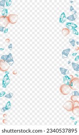 Gray Clam Background Transparent Vector. Starfish Marine Wallpaper. Creature Set. Blue Seashell Vintage Illustration. Ultramarine Shell.