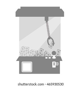 gray Claw crane game machine with money illustration isolated in a white background