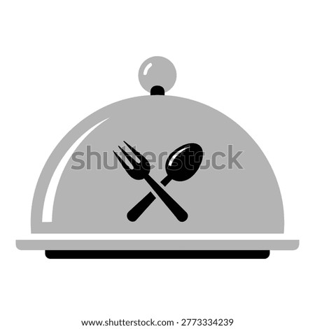 Gray cloche with fork and spoon isolated on transparent background icon