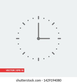 Gray clock icon on white background, vector illustration