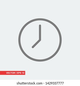 Gray clock icon on white background, vector illustration