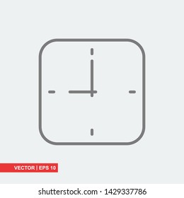 Gray clock icon on white background, vector illustration