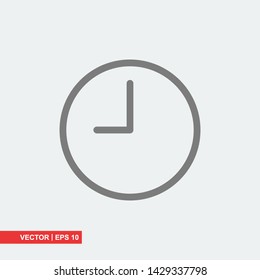 Gray clock icon on white background, vector illustration