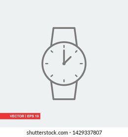 Gray clock icon on white background, vector illustration