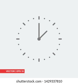 Gray clock icon on white background, vector illustration