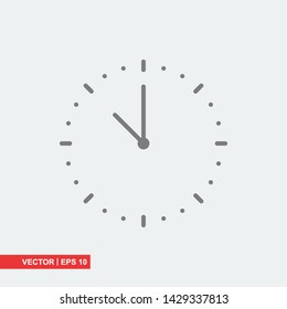 Gray clock icon on white background, vector illustration