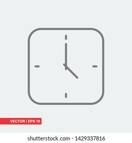 Gray clock icon on white background, vector illustration