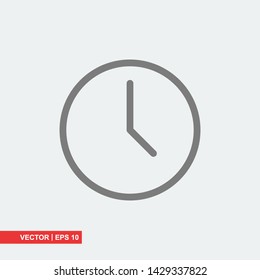 Gray clock icon on white background, vector illustration