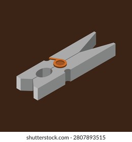 A gray clothespin with an orange ring in a threedimensional isometric view
