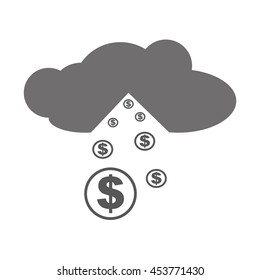 gray cloud with drop-down coins. Vector illustration