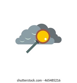 Gray cloud with magnifying glass icon in flat style on a white background
