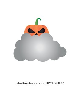 gray cloud and pumpkin icon over white background, flat style, vector illustration
