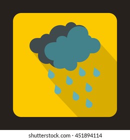 Gray clouds and water drops icon in flat style on a yellow background