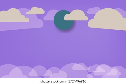 Gray Cloudy Object On Pruple Background, Black Sun And Gray Cloudy Illustration Vector Abstract Background