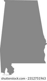 GRAY CMYK color detailed flat map of the federal state of ALABAMA, UNITED STATES OF AMERICA on transparent background