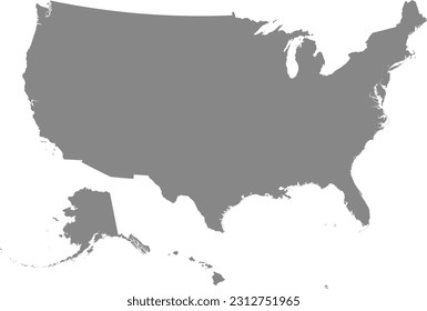 GRAY CMYK color detailed flat map of the UNITED STATES OF AMERICA on transparent background