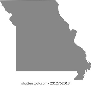 GRAY CMYK color detailed flat map of the federal state of MISSOURI, UNITED STATES OF AMERICA on transparent background