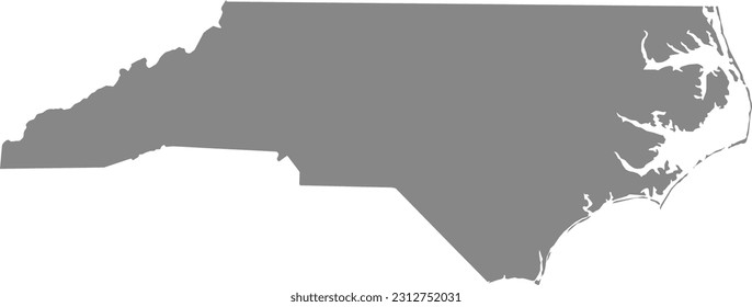 GRAY CMYK color detailed flat map of the federal state of NORTH CAROLINA, UNITED STATES OF AMERICA on transparent background