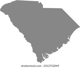 GRAY CMYK color detailed flat map of the federal state of SOUTH CAROLINA, UNITED STATES OF AMERICA on transparent background