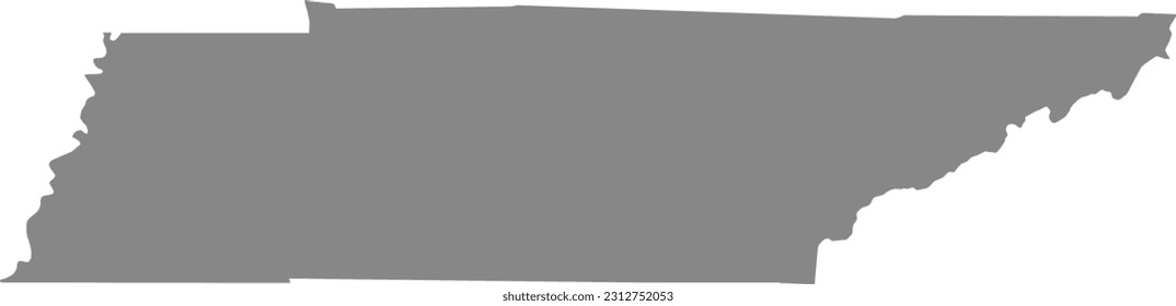 GRAY CMYK color detailed flat map of the federal state of TENNESSEE, UNITED STATES OF AMERICA on transparent background