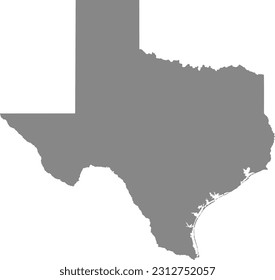 GRAY CMYK color detailed flat map of the federal state of TEXAS, UNITED STATES OF AMERICA on transparent background