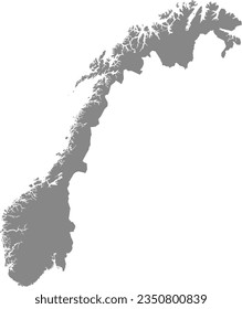 Color GRIS CMYK mapa plano detallado del país europeo de NORUEGA sobre fondo transparente