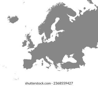 GRAY CMYK color detailed flat stencil map of the continent of EUROPE on transparent background