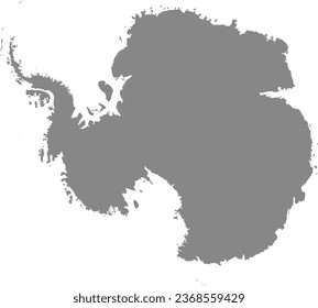 Mapa plano detallado de esténcil en color CMYK GRIS del continente de ANTARCTICA (POLE DEL SUR) sobre fondo transparente