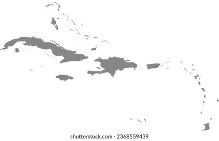 GRAY CMYK color detailed flat stencil map of the region of CARIBBEAN ISLANDS on transparent background