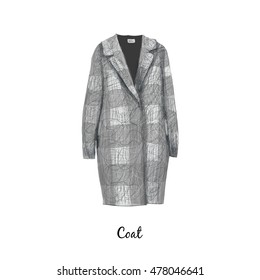 Gray coat, hand drawn illustration fashion style, vector isolated on white background