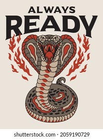 Gray Cobra Snake Old School Traditional Tattoo Style Illustration with A Slogan Artwork on White Background for Apparel and Other Uses