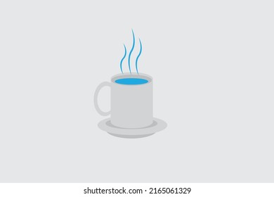 Gray coffee mug with blue coffee. Isolated on gray background. Vector illustration in flat style. Concept of gray and blue tones.